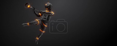 Photo for Abstract silhouette of a lacrosse player on black background. Lacrosse player man are throws the ball. - Royalty Free Image