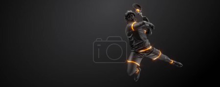 Photo for Abstract silhouette of a lacrosse player on black background. Lacrosse player man are throws the ball. - Royalty Free Image