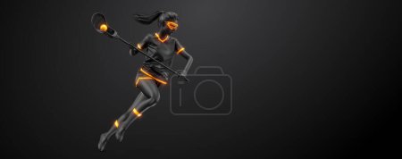 Photo for Abstract silhouette of a lacrosse player on black background. Lacrosse player woman are throws the ball. - Royalty Free Image