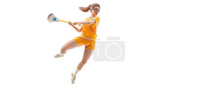 Photo for Realistic silhouette of a lacrosse player on white background. Lacrosse player man are throws the ball. - Royalty Free Image