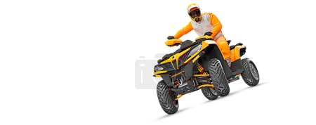 Photo for Realistic silhouette of a ATV Quad bike, All-Terrain vehicle, isolated on white background. Rider jumps on quad bike. - Royalty Free Image