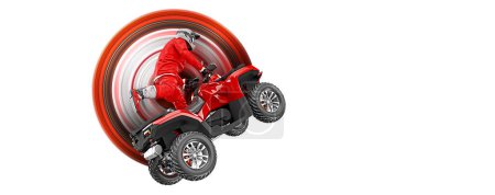 Photo for Realistic silhouette of a ATV Quad bike, All-Terrain vehicle, isolated on white background. Rider jumps on quad bike. - Royalty Free Image