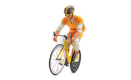 Téléchargez les photos : Silhouette réaliste d'un coureur de vélo de route, l'homme roule sur un vélo de sport isolé sur fond blanc. Cyclisme transport sportif. - en image libre de droit