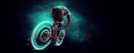 Téléchargez les photos : Silhouette abstraite d'un coureur de vélo de route, l'homme roule sur un vélo de sport isolé sur fond noir. Cyclisme transport sportif. - en image libre de droit