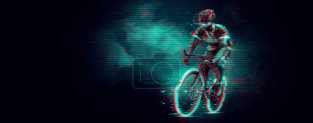 Abstrakte Silhouette eines Rennradfahrers, Mann fährt auf Sportfahrrad isoliert auf schwarzem Hintergrund. Radsport.