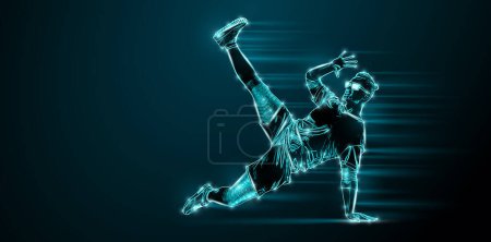 Photo for Abstract silhouette of a young hip-hop dancer, breake dancing man isolated on black background. 3d render illustration - Royalty Free Image