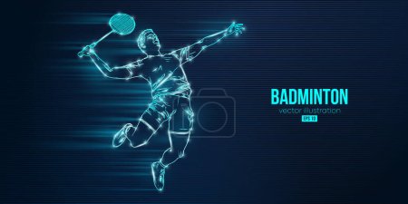 Illustration for Abstract silhouette of a badminton player on blue background. The badminton player man hits the shuttlecock. Vector illustration - Royalty Free Image