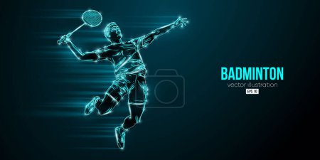 Illustration for Abstract silhouette of a badminton player on black background. The badminton player man hits the shuttlecock. Vector illustration - Royalty Free Image
