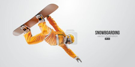Illustration for Realistic silhouette of a snowboarding on white background. The snowboarder man doing a trick. Carving. Vector - Royalty Free Image
