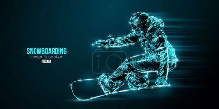 Silhouette abstraite d'un snowboard sur fond bleu. Le snowboardeur fait un tour. Sculpture. Vecteur