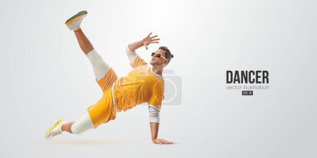 Ilustración de Silueta realista de un joven bailarín de hip-hop, hombre bailarín Breake aislado sobre fondo blanco. Ilustración vectorial - Imagen libre de derechos
