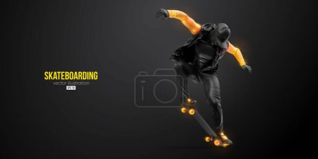 Illustration for Abstarct silhouette of a skateboarder on black background. The skateboarder man is doing a trick. Street skateboarding. Vector illustration - Royalty Free Image