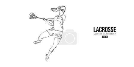 Ilustración de Abstract silhouette of a lacrosse player on white background. Lacrosse player woman are throws the ball. Vector illustration - Imagen libre de derechos