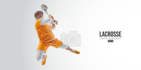 Ilustración de Realistic silhouette of a lacrosse player on white background. Lacrosse player man are throws the ball. Vector illustration - Imagen libre de derechos