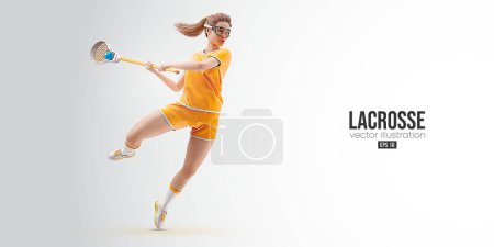 Ilustración de Realistic silhouette of a lacrosse player on white background. Lacrosse player woman are throws the ball. Vector illustration - Imagen libre de derechos