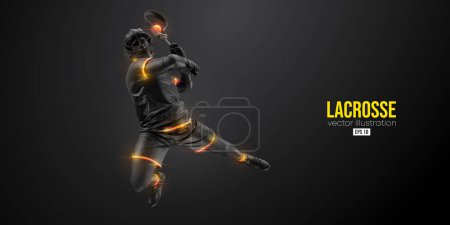 Téléchargez les illustrations : Abstract silhouette of a lacrosse player on black background. Lacrosse player man are throws the ball. Vector illustration - en licence libre de droit