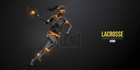Ilustración de Abstract silhouette of a lacrosse player on black background. Lacrosse player woman are throws the ball. Vector illustration - Imagen libre de derechos