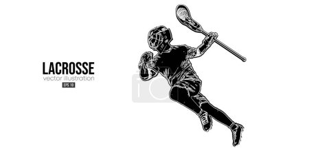 Ilustración de Abstract silhouette of a lacrosse player on white background. Lacrosse player man are throws the ball. Vector illustration - Imagen libre de derechos