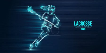 Ilustración de Abstract silhouette of a lacrosse player on blue background. Lacrosse player woman are throws the ball. Vector illustration - Imagen libre de derechos