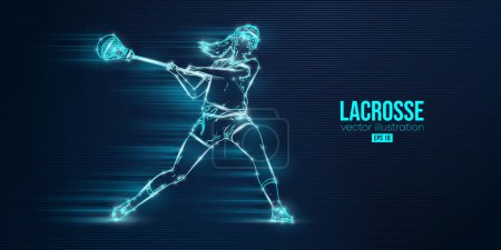 Ilustración de Abstract silhouette of a lacrosse player on blue background. Lacrosse player woman are throws the ball. Vector illustration - Imagen libre de derechos