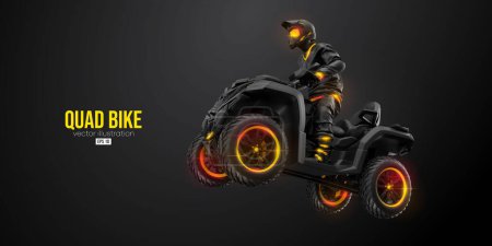 Ilustración de Abstract silhouette of a ATV Quad bike, All-Terrain vehicle, isolated on black background. Rider jumps on quad bike. Vector illustration - Imagen libre de derechos