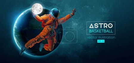 Basketballspieler Astronaut im Weltraum Action und Erde, Mond-Planeten auf dem Hintergrund des Raums. Vektor