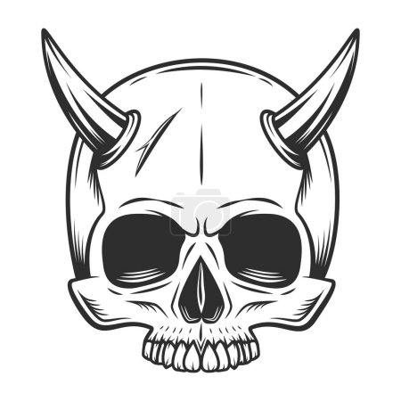 Téléchargez les illustrations : Skull without jaw with horns in vintage monochrome style vector illustration - en licence libre de droit