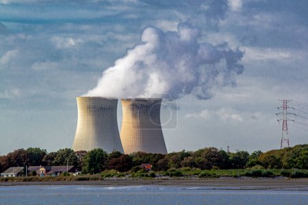 Photo for Thermal power station by the Scheldt river, Antwerp, Belgium. - Royalty Free Image