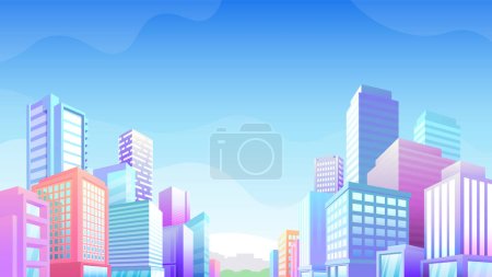 Ilustración de Gradiente de color vectorial ilustración de la hermosa vista de la ciudad durante el día. - Imagen libre de derechos