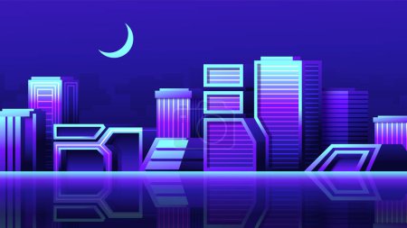 Illustration for Modern futuristic landscape of the future night city. Horizontal neon cityscape. - Royalty Free Image