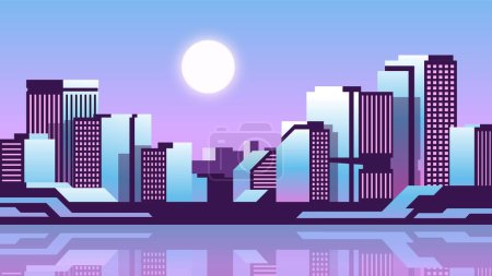 Illustration for The morning sun rises over the city. Modern abstract horizontal urban landscape. - Royalty Free Image