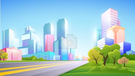 Illustration for Vector color gradient illustration of daytime beautiful city view. Empty city place with no people or cars. - Royalty Free Image