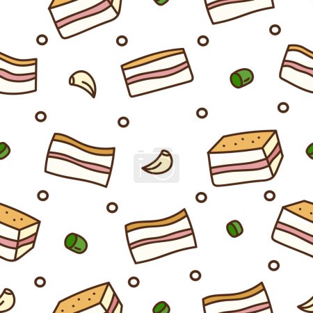 Ukrainian national dish lard with garlic in doodle style on a white background seamless pattern.