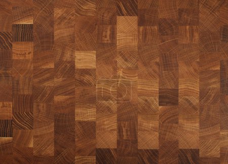 Bloque de corte de carnicero de madera de roble marrón, patrón de fondo de textura de tabla de corte de madera dura de grano final duradero natural, primer plano