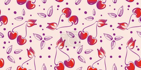 Téléchargez les illustrations : Seamless colorful bright pattern with cherries. Vector pattern. Cherries background. - en licence libre de droit