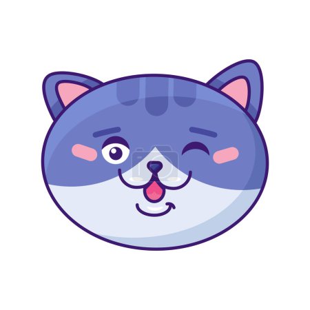 Illustration for Cat winking cute emoji funny expression vector. Domestic cute pet kitty animal smiling and eye winking face. Comic wink smile positive emotion. Wink suspicious emoticon flat cartoon illustration - Royalty Free Image