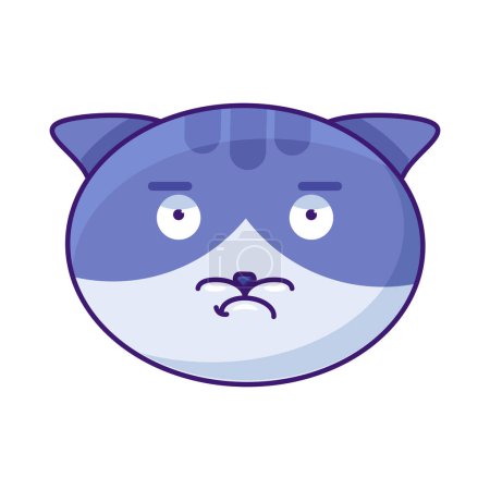 Illustration for Kitten sorrowful expression facial emoji vector. Cat animal sad, injured and unhappy face. Depressed and offended pedigree smile emotion. Pensive grimace emoticon flat cartoon illustration - Royalty Free Image