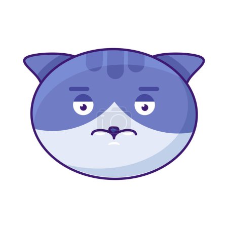 Illustration for Cat pocker face neutral expression emoji vector. Domestic kitty animal simple with open eyes and closed mouth. Comical smiley with deadpan sense of humor emotion. Kitten flat cartoon illustration - Royalty Free Image