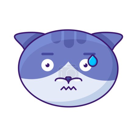 Ilustración de Gato transpirable expresión divertido vector emoji. Kitty animal doméstico cara nerviosa con ojos asustados y sudor. Trabajo duro o asustar gatito sonrisa emoción. Emoticon estrés ilustración de dibujos animados plana - Imagen libre de derechos