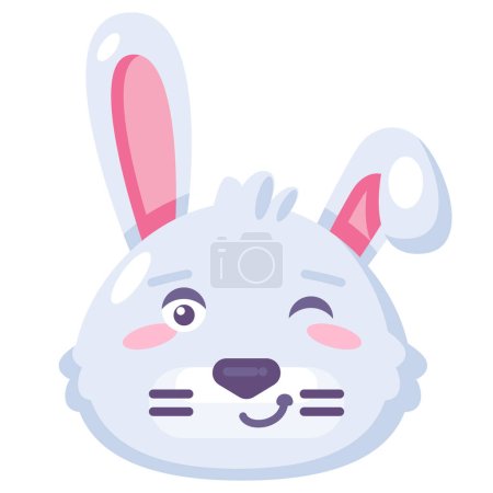 Illustration for Bunny winking cute emoji funny expression vector. Domestic cute pet rabbit animal smiling and eye winking face. Comic wink smile positive emotion. Wink suspicious emoticon flat cartoon illustration - Royalty Free Image
