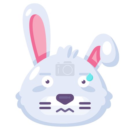 Ilustración de Conejito expresión transpirable divertido vector emoji. Tierra de granja conejo cara nerviosa animal con ojos asustados y sudor. Trabajo duro o asustar emoción sonrisa. Emoticon estrés ilustración de dibujos animados plana - Imagen libre de derechos