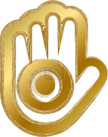 Ilustración de Amuleto místico religioso tradicional del talismán del Jainism. Símbolo espiritual en estilo grunge gradiente dorado. Signo secreto vector sagrado aislado sobre fondo blanco para la decoración - Imagen libre de derechos