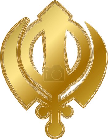 Illustration for Traditional religious mystical Sikhism talisman amulet. Spiritual symbol in golden gradient grunge style. Secret sacred vector sign isolated on white background for decoration - Royalty Free Image