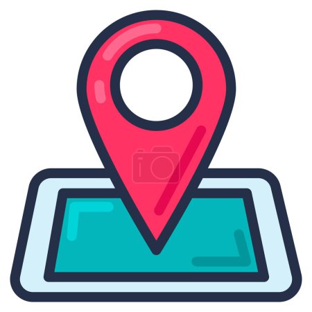 Illustration for Red checkpoint sign on tablet screen. GPS navigation of vehicles and pedestrians in city by electronic devices. Route tracking, modern navigation technology. Simple cartoon outline vector isolated - Royalty Free Image