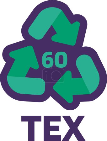 Téléchargez les illustrations : Avis TEX numéro 60 pour le marquage des produits industriels. Recycler le code pour Textile. Informer le consommateur des propriétés de l'emballage et de la composition chimique. Flèche triangulaire verte. Vecteur - en licence libre de droit