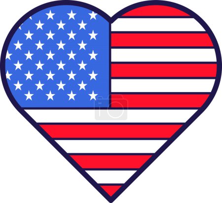 Illustration for Patriot Heart in national USA flag colors. Festive element, attributes of July 4th American Independence Day. Cartoon vector icon in national colors of US flag isolated on white background - Royalty Free Image