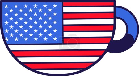 Illustration for Deep ceramic mug with handle for hot drinks. Festive element, attributes of July 4th American Independence Day. Cartoon vector icon in national colors of US flag isolated on white background - Royalty Free Image