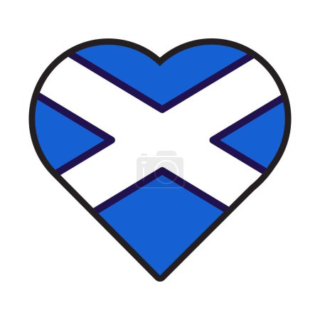 Téléchargez les illustrations : Coeur patriote aux couleurs nationales du drapeau écossais. Élément festif, attributs de la fête de l'indépendance de l'Écosse. Icône vectorielle de bande dessinée dans les couleurs nationales du drapeau du pays isolé sur fond blanc - en licence libre de droit