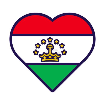 Ilustración de Corazón patriota en colores nacionales de la bandera de Tayikistán. Elemento festivo, atributos del Día de la Independencia de Tayikistán. Icono de vector de dibujos animados en colores nacionales de la bandera del país aislado sobre fondo blanco - Imagen libre de derechos