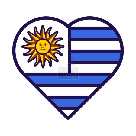 Téléchargez les illustrations : Coeur patriote aux couleurs du drapeau national de l'Uruguay. Élément festif, attributs de l'Uruguay Independence Day. Icône vectorielle de bande dessinée dans les couleurs nationales du drapeau du pays isolé sur fond blanc - en licence libre de droit